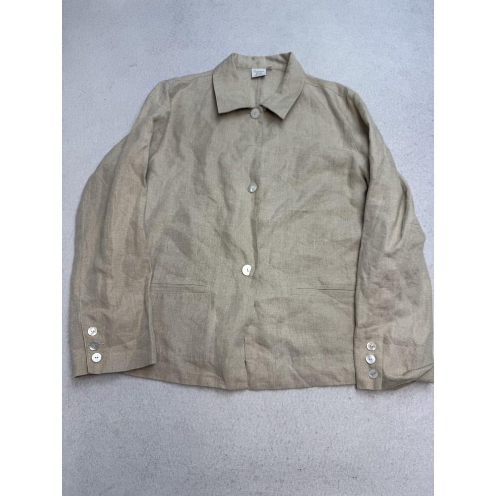Garnet Hill Jacket Womens 14 Beige Linen Button Front Pockets‎ Lightweight